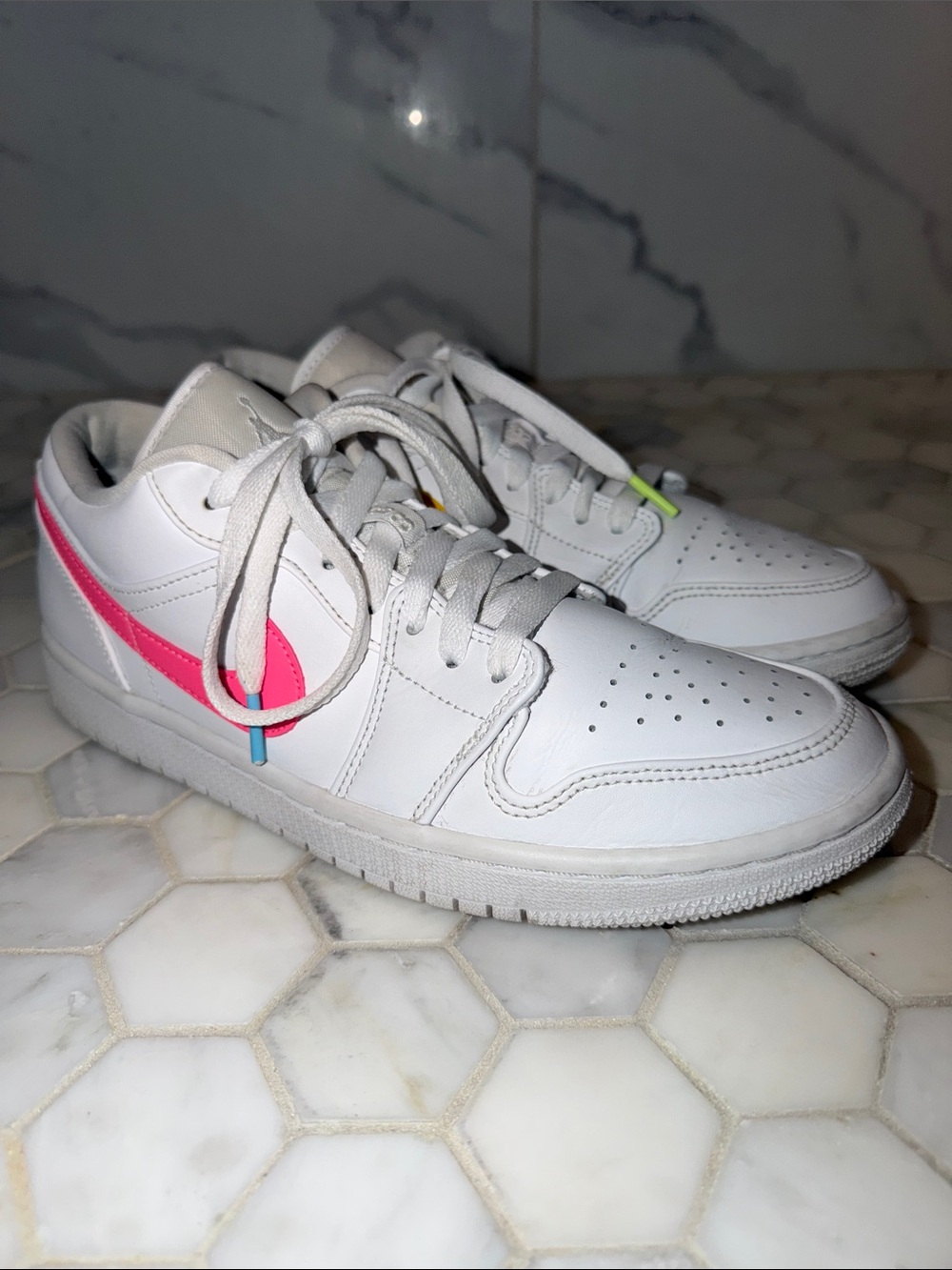 Nike Air Jordan 1 Low 'White Multi-Color' Neon Sneakers Mens Shoe Size 8.5